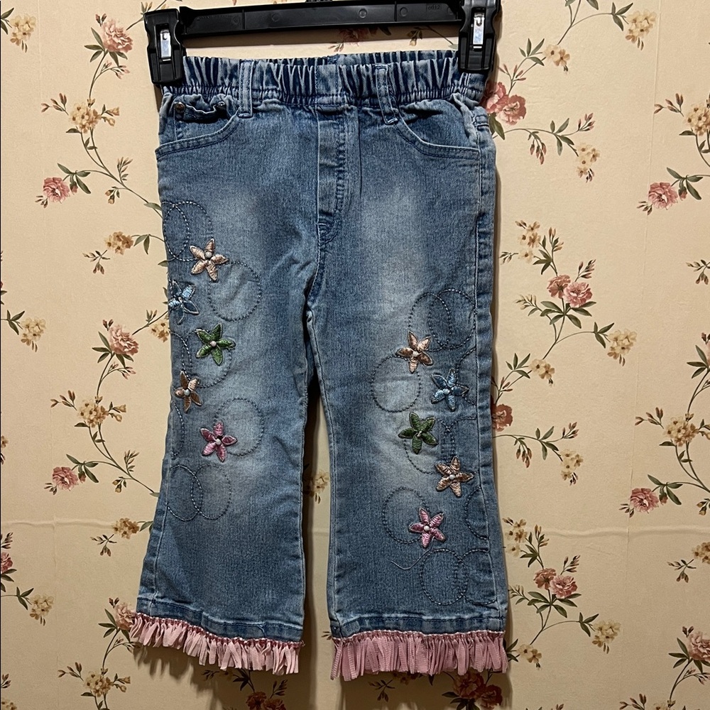 Toddler Size 2  Evviva Denim Jeans with flowers